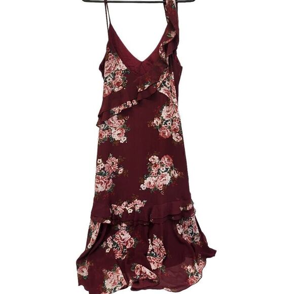 WAYF Maryln Tier Ruffle Dress Floral Burgundy Size Large NWT F11 - Picture 6 of 11